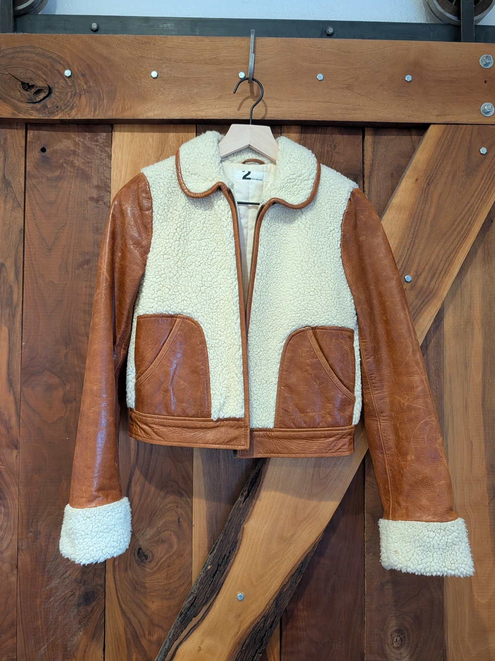 Women's Cream Shearling & Tan Leather Jacket by